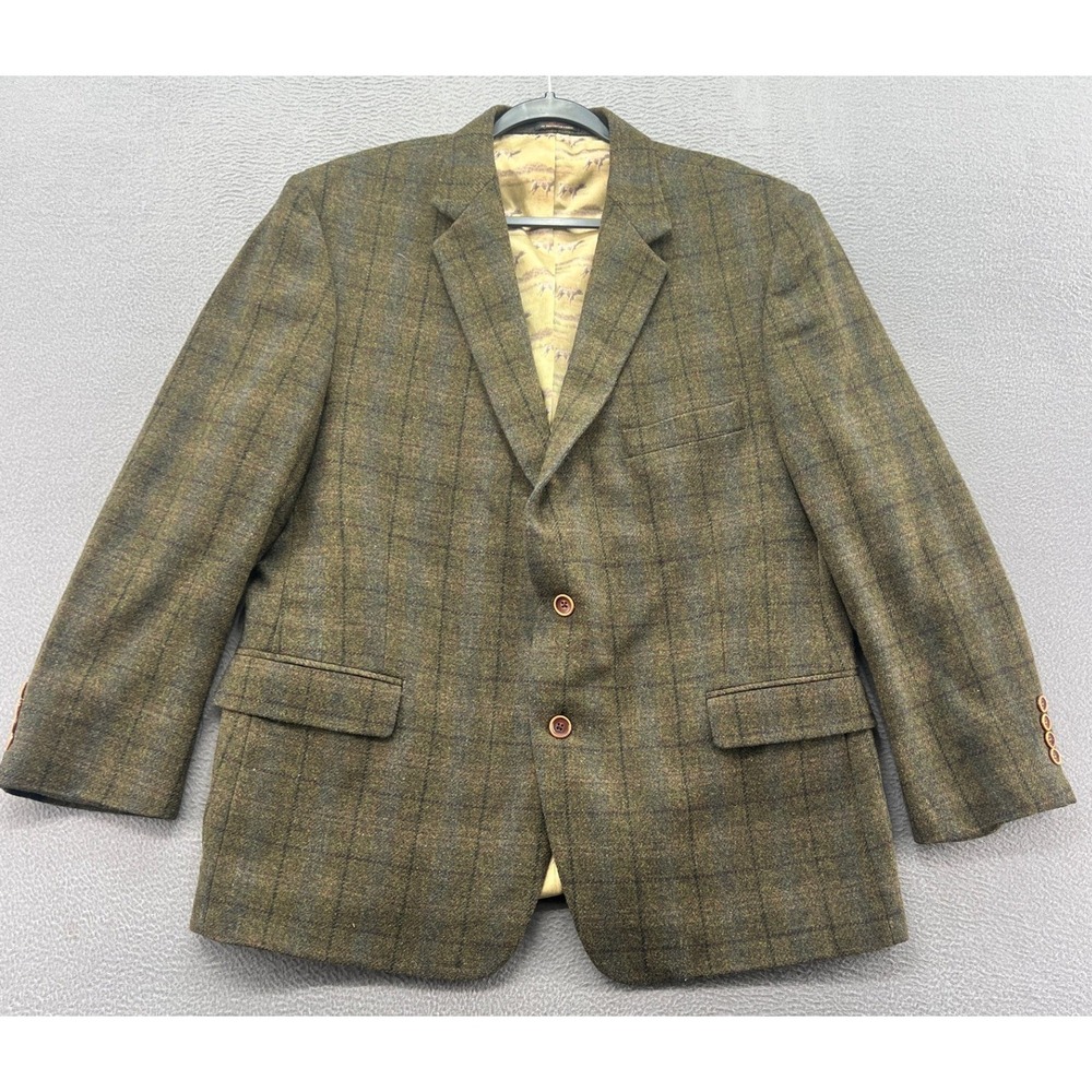 Richie Bland American Legend Blazer Sport Coat Mens 46 Lambswool Olive Plaid